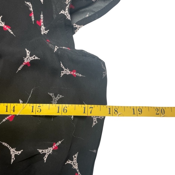 Elle Dress Size M Juniors Chiffon Black Cap Sleeve Semi Pleat Eiffel Tower Paris - Picture 9 of 12